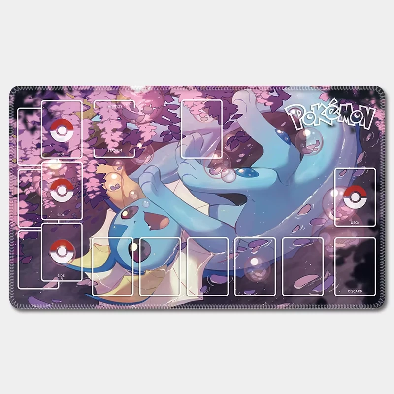 Pokemon Sammelkartenspiel-Spielmatte Mew Charmander Gengar Große Spielmatte Rutschfeste Gummi-Tischunterlage mit Genähtem Rand für TCG