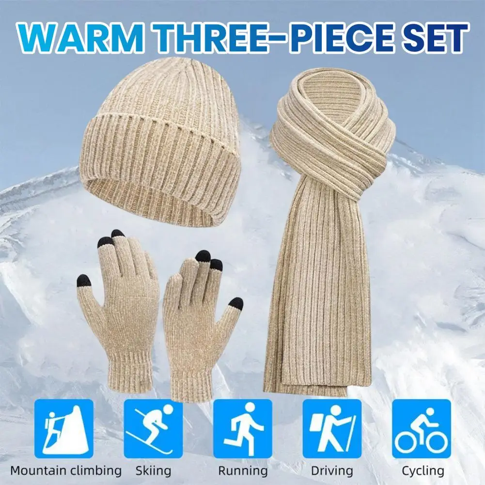 Weather Gear Cozy Winter Accessories Set Knitted Hat Scarf Gloves Unisex Thick Warm Outdoor Gear with Touch Screen Sensitivity