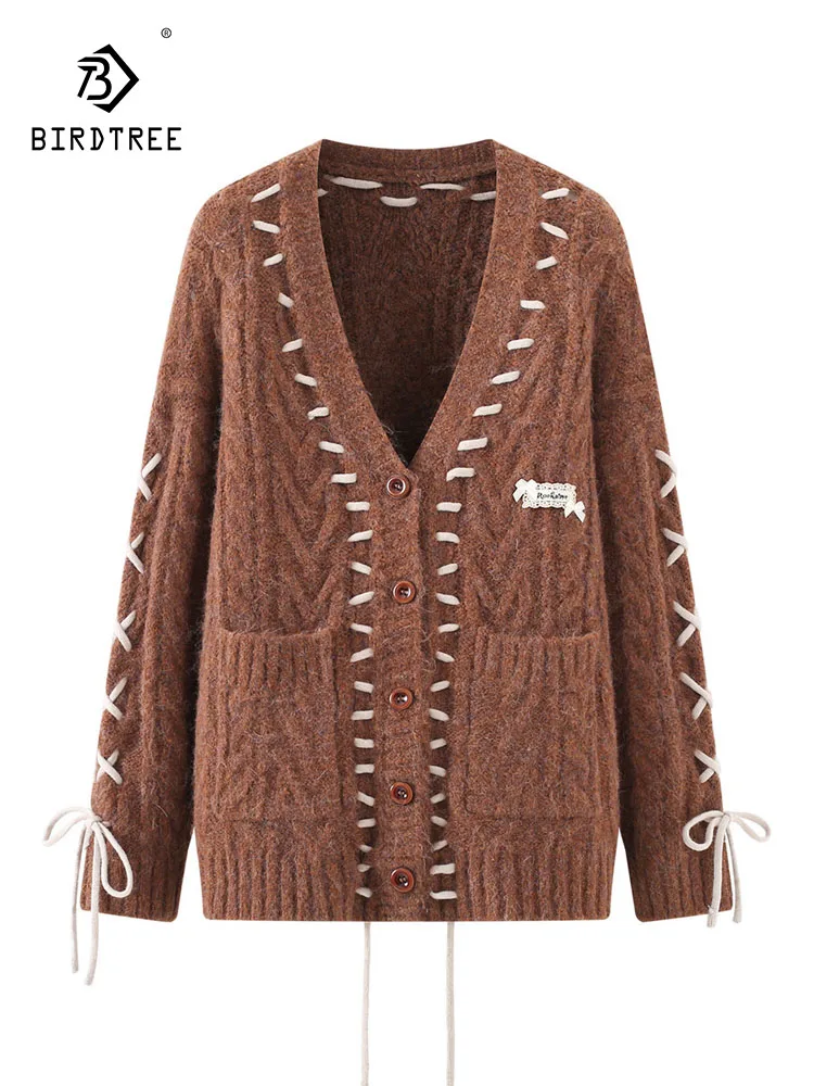 

Новый зимний свитер из смеси хлопка 2025, женский свободный вязаный кардиган с V-образным вырезом, модный возрастной кардиган Mori Girl C5N530CC