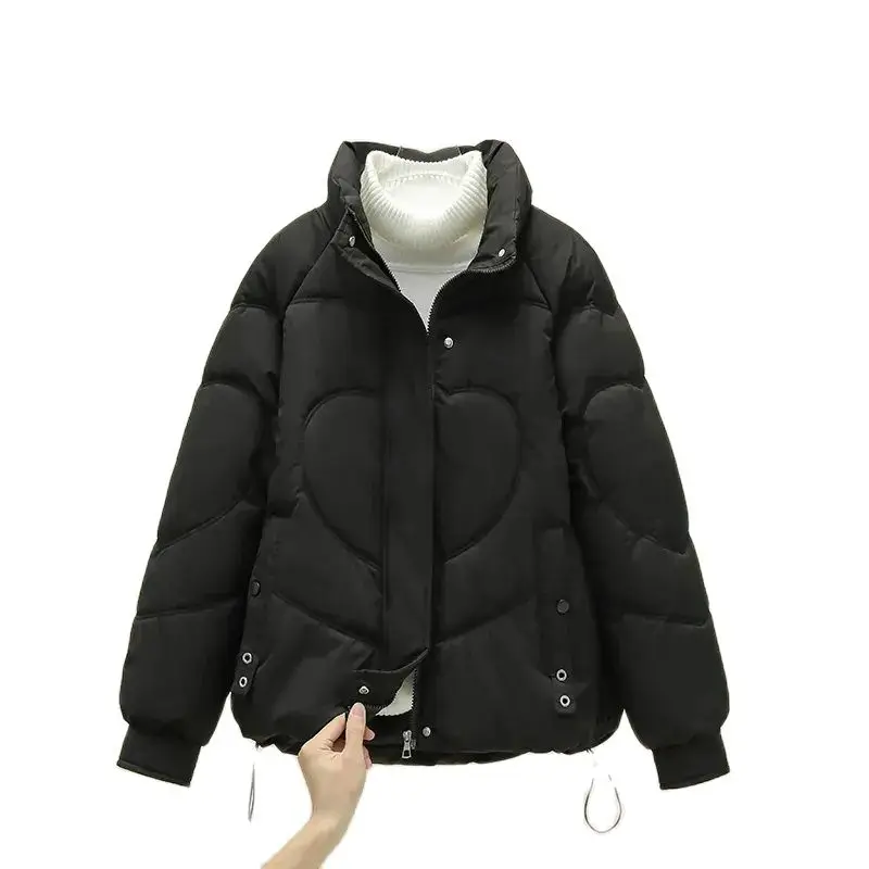 

Winter Cotton-Padded Coat Women 2023 New Fashion Loose Thicken Stand-Up Collar Jacket Pure Colour Pocket Zipper Outerwear Female