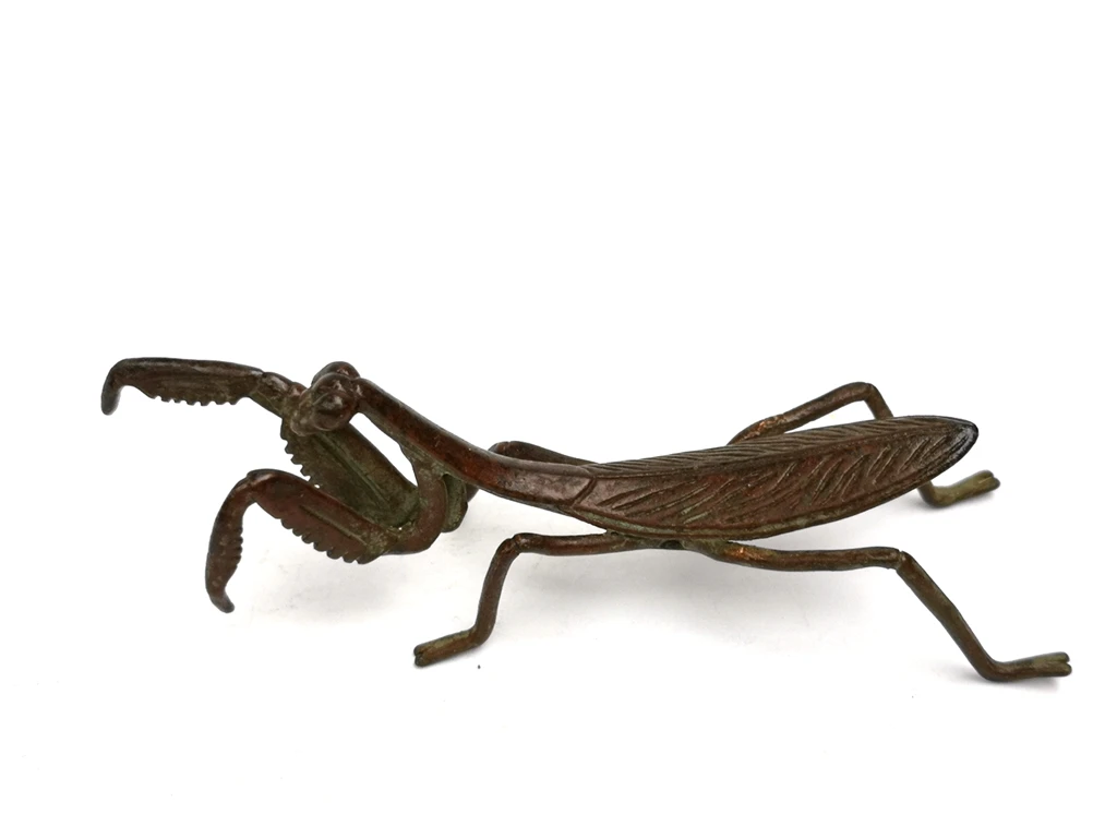 YIZHU CULTUER ART Collection Old China Bronze Carving Mantis Statue Unique pen rack Decoration