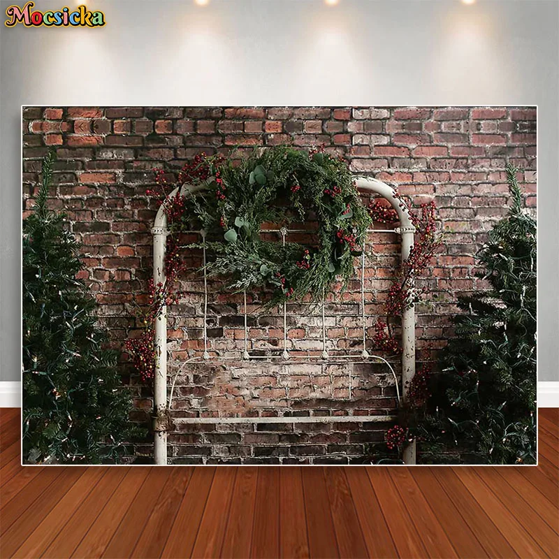 Mocsicka Photography Background Bedroom Headboard Family Party Christmas Decor Rustic Brick Wall Backdrop Photo Studio Banner