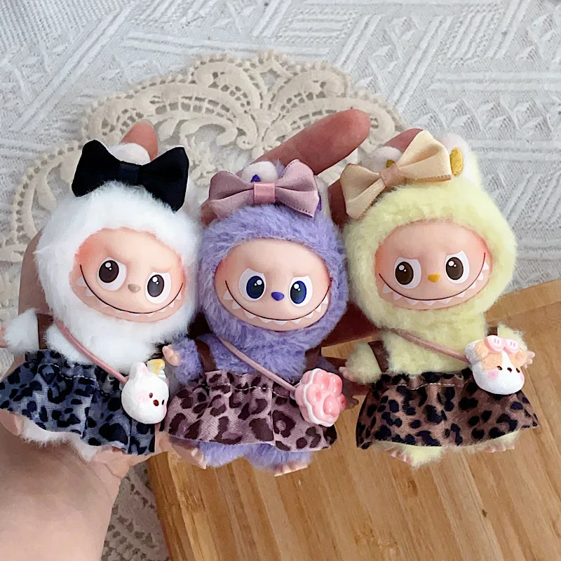 

Clothes For 10cm 4th Gen Mini Labubu Heart Code Animal Print Skirt, Cool Wild Pattern Dress Outfit for Vinyl Doll Clothing