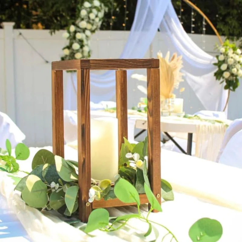 قطعة واحدة من حاملات فانوس الزفاف الخشبية، حامل فانوس الشموع لتزيين حفلات الزفاف والمدفأة وحفلات الطعام