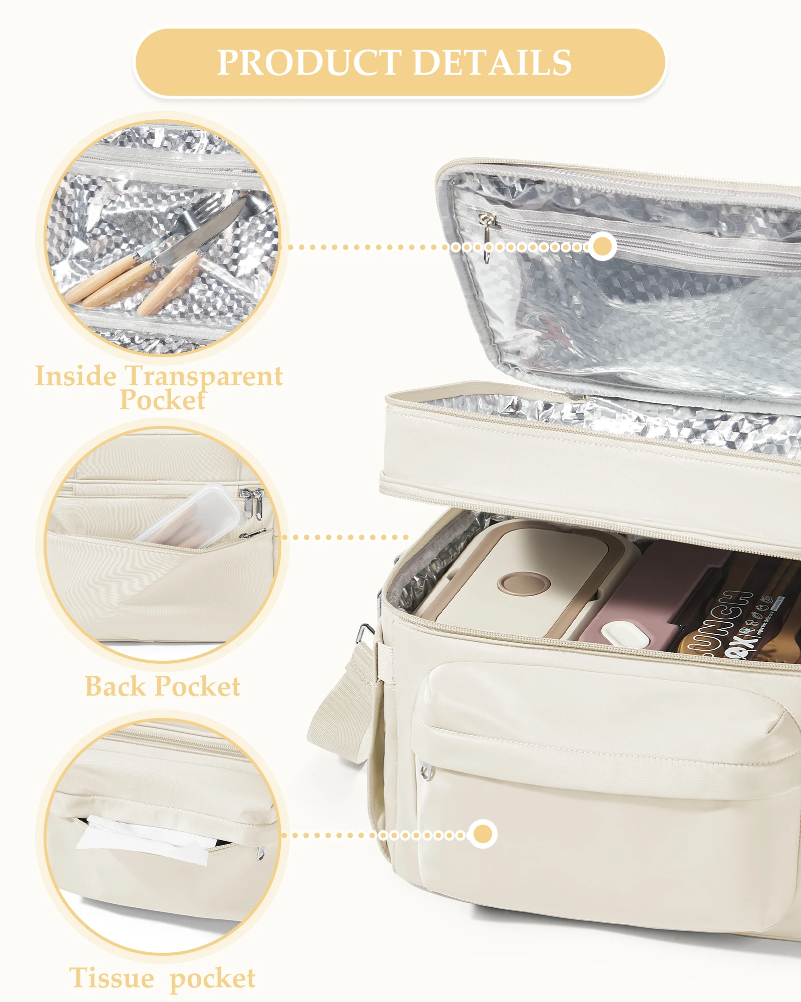 Insulated Lunch Bag for Women Men,Adult Lunch Box with Adjustable Shoulder Strap,Portable Tote Cooler Bag for Office Work Picnic