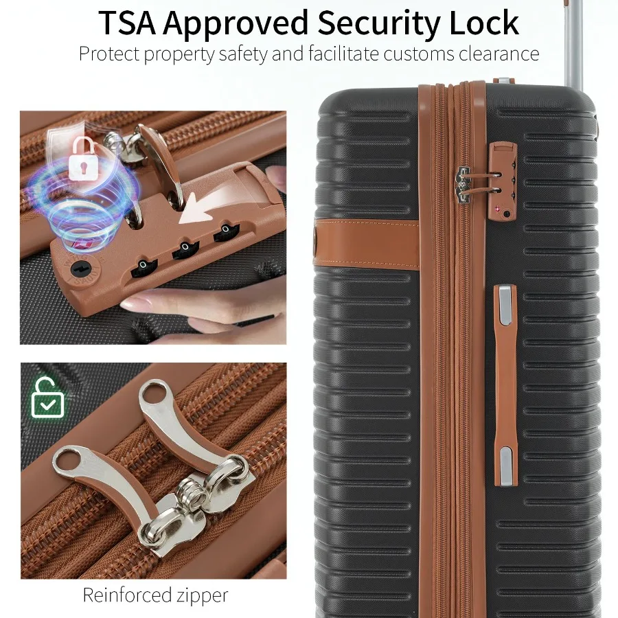 4ピーススーツケースセット ABSハードシェル軽量拡張可能トラベルラゲージ、4つのパッキングキューブ、TSAロック、スピナーホイール付き