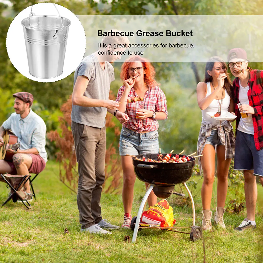 

2pcs Barbecue Oil Bucket Portable Grease Collector Camping Picnic Grill Supplies Metal Container Easy Cleaning Kitchen Bar