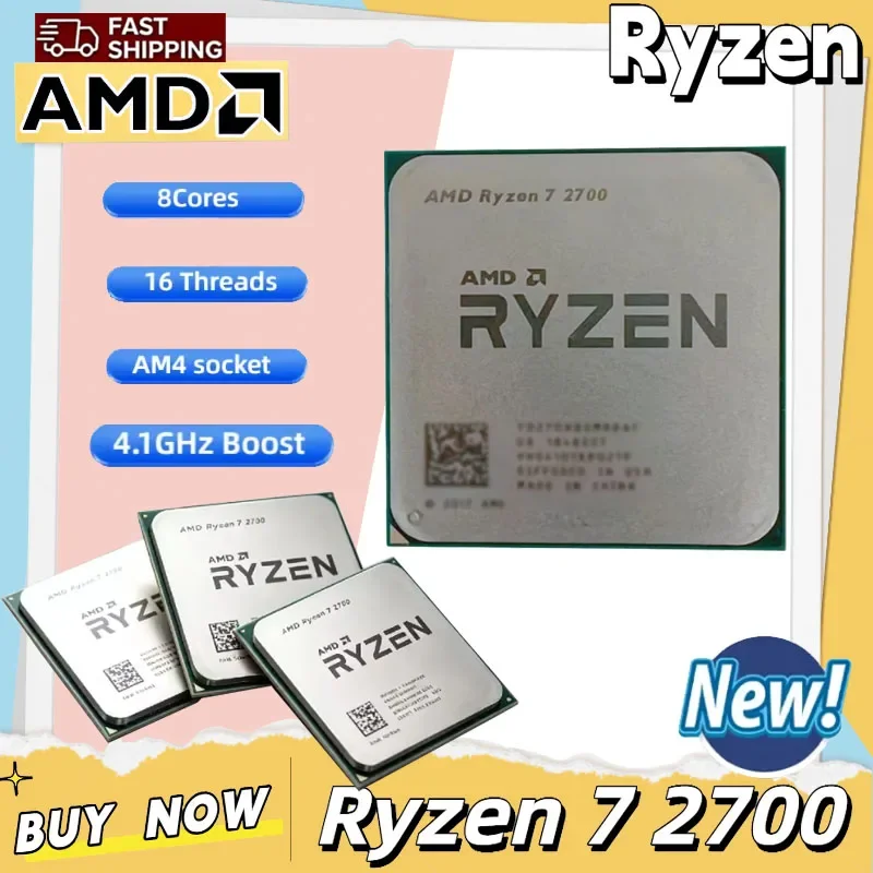 AMD Ryzen 7 2700 Desktop CPU 8-Core 16-Thread Base 3.2GHz Max Boost 4.1GHz L3 Cache Socket AM4 Gaming Processor Without Package