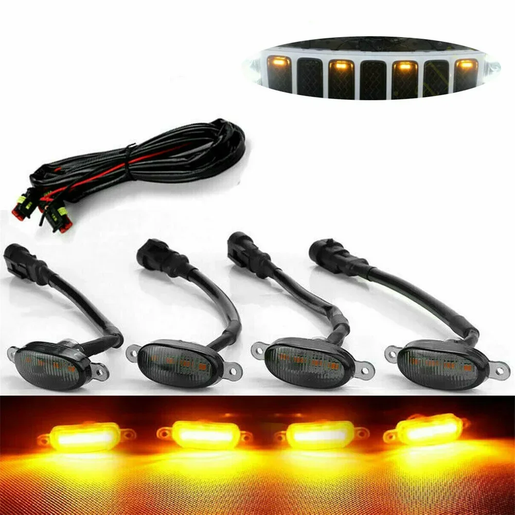 

4Pcs Front Grille LED Lights For Jeep 2003-2015-2021 Front Grille LED Light Raptor- Style Grill- Car Accessories-