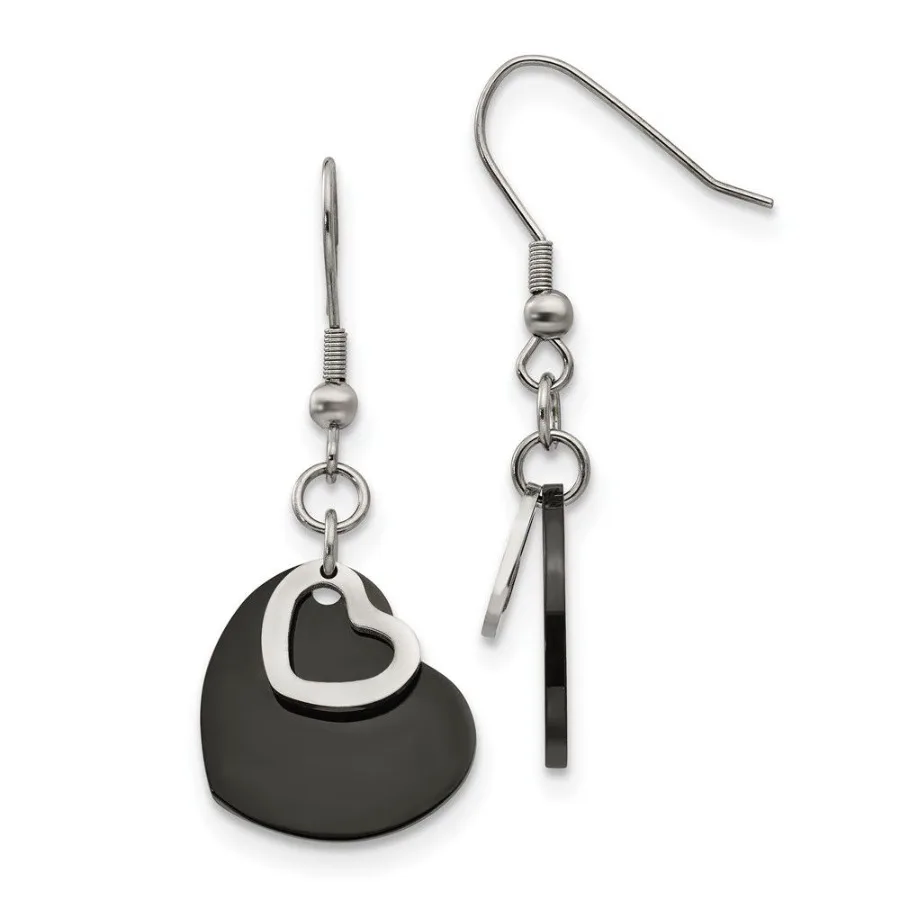 

Chisel Stainless Steel Polished Black IPplated Heart Dangle Earrings