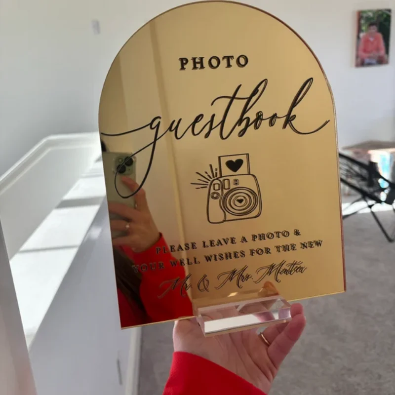 ARCH Gold Silver Mirror Photo Booth Guestbook Snap Shake It Stick It Sign It Acrylic Wedding Leave A Note & Well Wishes Sign