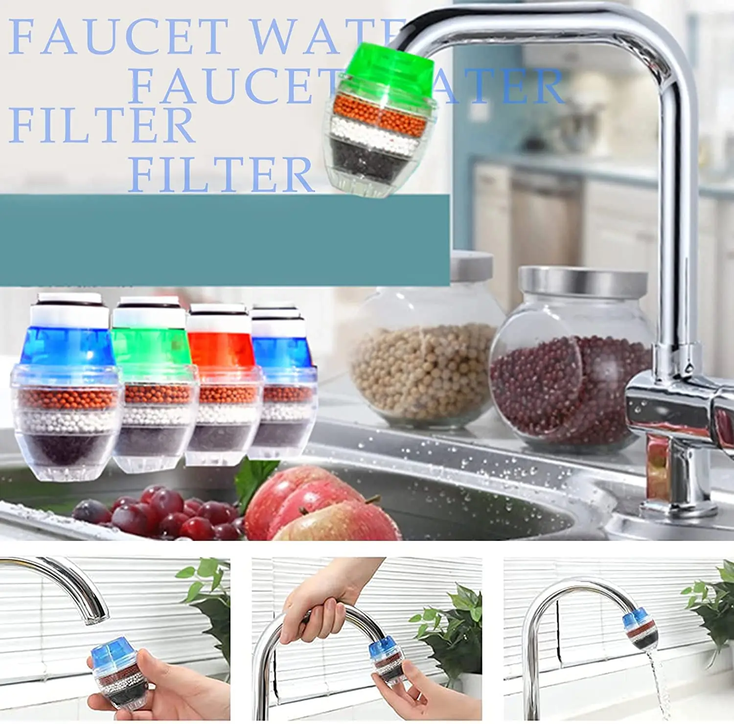 5 Layers Activated Carbon Faucet Filter Splash Proof Water Purifier Kitchen Tap Filter Bathroom Faucet Filter Purification Tool