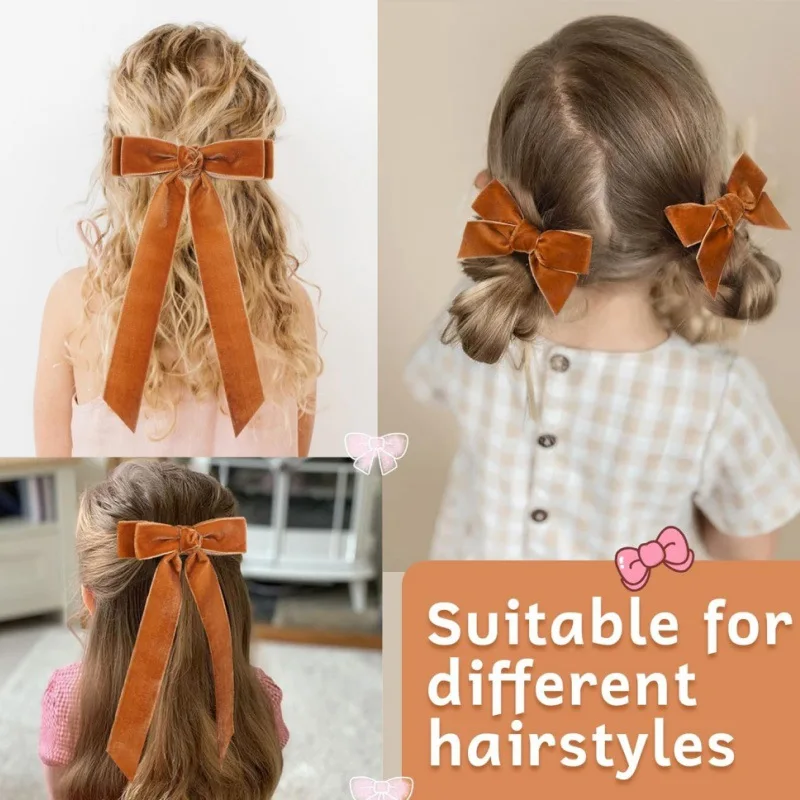 

3pc/lot New 4" Solid Velvet Bows Hair Clips Baby Long Tails Bow Hairpins Girls Bowknot Barrettes for Children Kids Headwear