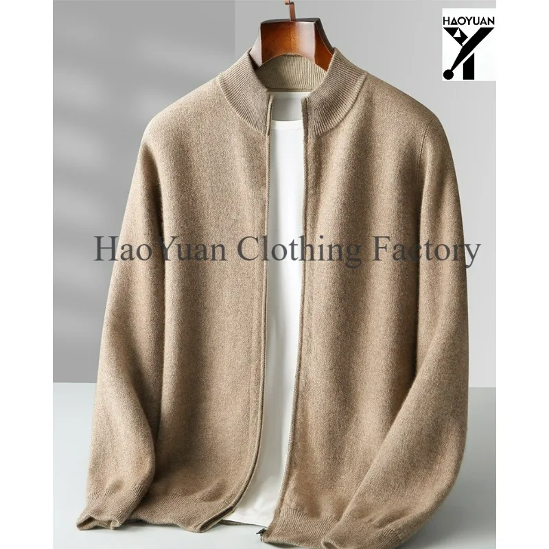 Men's new double-sided wearable multifunctional pure wool cardigan long sleeved semi high neck zipper fashionable thick sweater