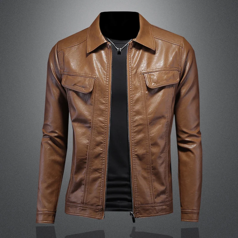 2024 Autumn/Winter New Leather Jacket High Quality Zipper Slim Fit Leather Jacket Large Men's Leather Jacket M-5XL