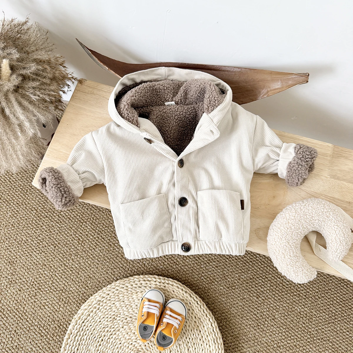 2024 Winter Baby Girls Clothes Thick Fleece Hoodie Infant Boys Baby Fruit Embroidery Tops Long Sleeves Children Cotton Jacket