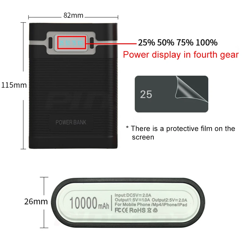 18650 Battery Holder Power Bank Case Digital Display 5V/2A Dual USB Output Reverse Battery Protection Detachable 18650 Holder