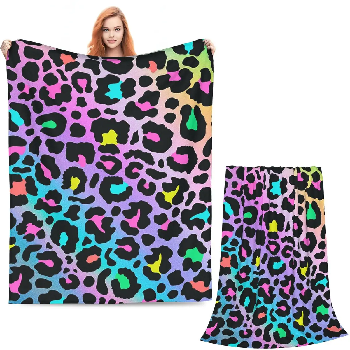 Colorful Leopard Print (4) Blankets Soft Warm Flannel Throw Blanket Cover for Bed Living room Picnic Travel Home Sofa