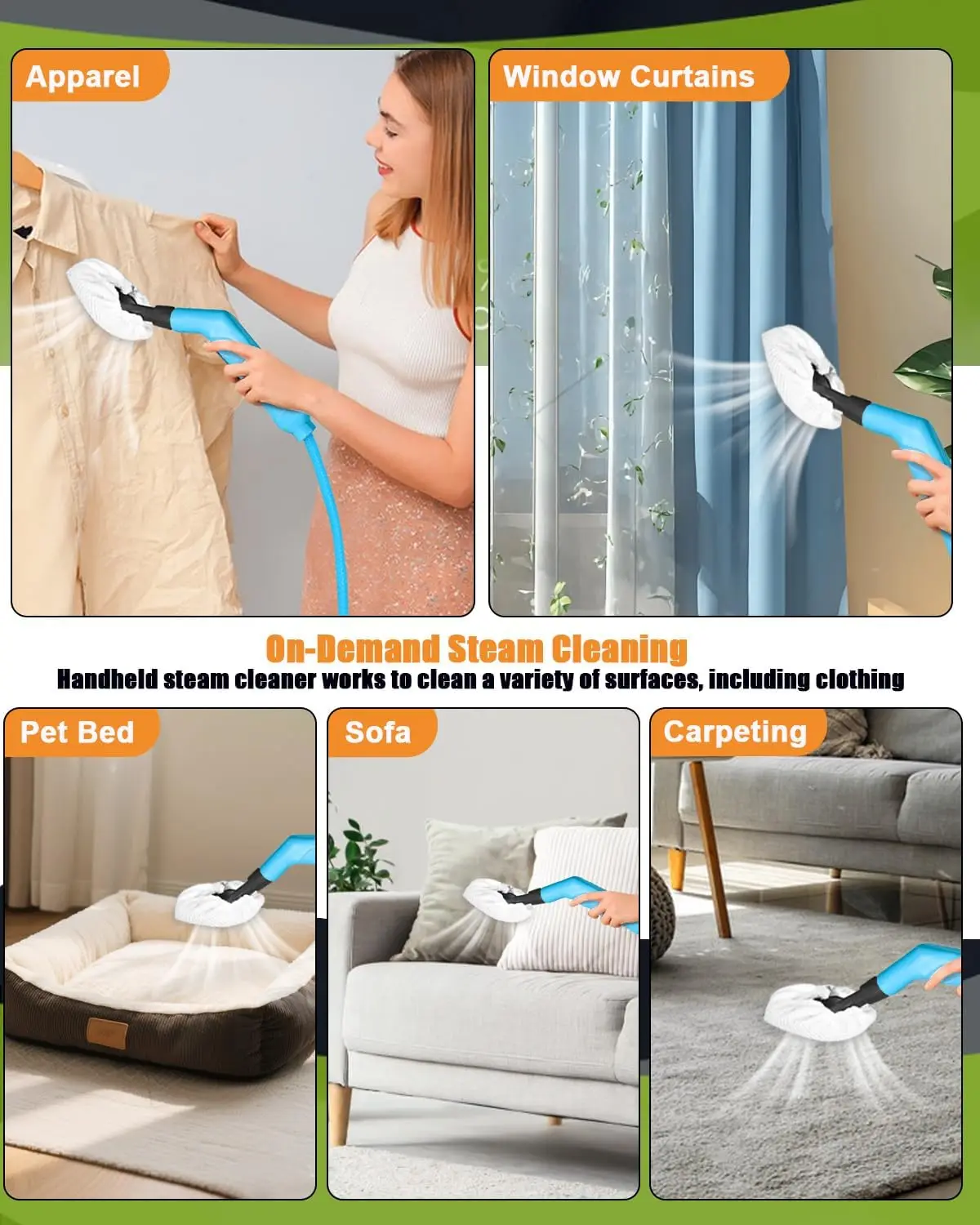 ハンドヘルドスチームクリーナー、10秒で加熱、2.1クォートタンク、4.5BAR高圧、ブルー
