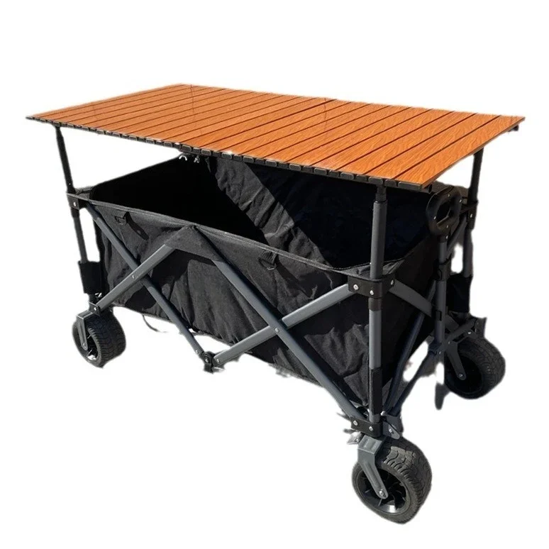 سيارة كشك مسحوبة يدويًا، يمكنها رفع ورفع لوح طاولة كشك للتخييم الليلي في الهواء الطلق، ويمكن طيها وجمع سيارة المخيم