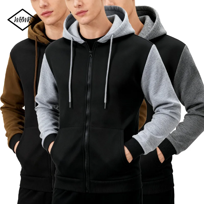 Men's Casual Hoodies Long Sleeve Sweatshirts for Men Zipper Hooded Mens Fashion color blocking Sweatshirt Plus Size Jacket coat