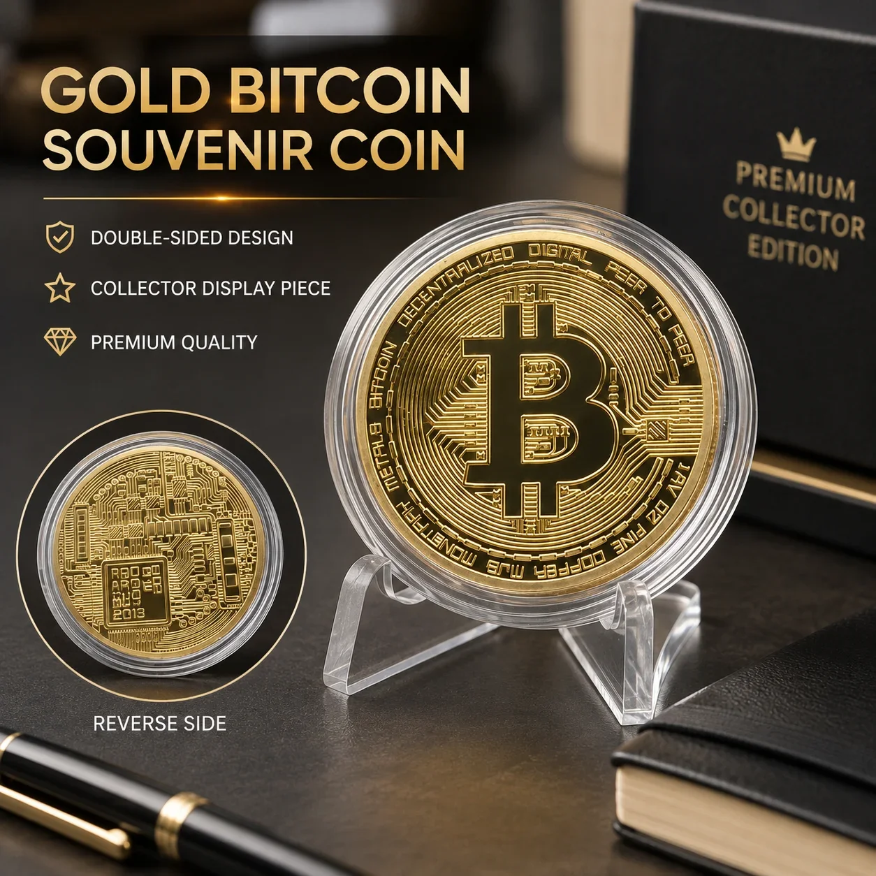 Bitcoin-Münze Sammlerstück, Vergoldete Krypto-Gedenkmedaille für Bitcoin-Enthusiasten