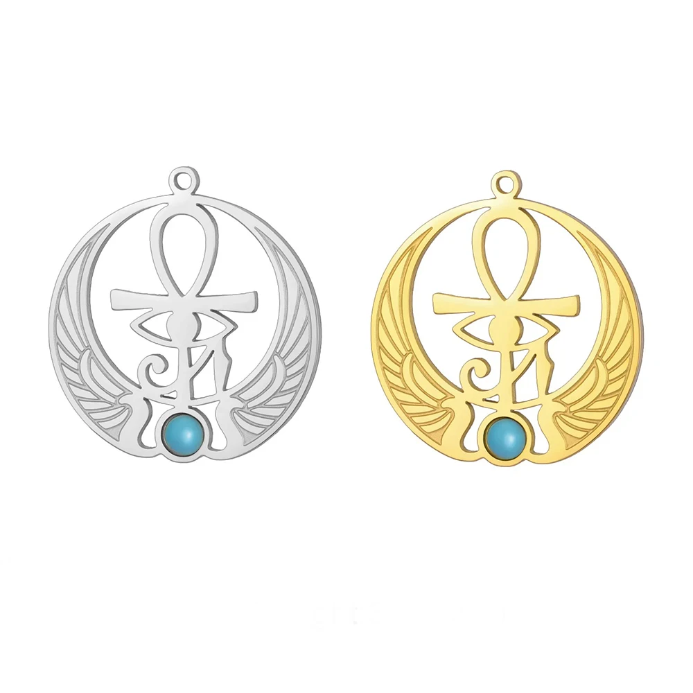 EUEAVAN 1pc Ankh Cross Eye of Horus Pendant for Necklace Stainless Steel Scarab Charms Amulet Protection Jewelry Making