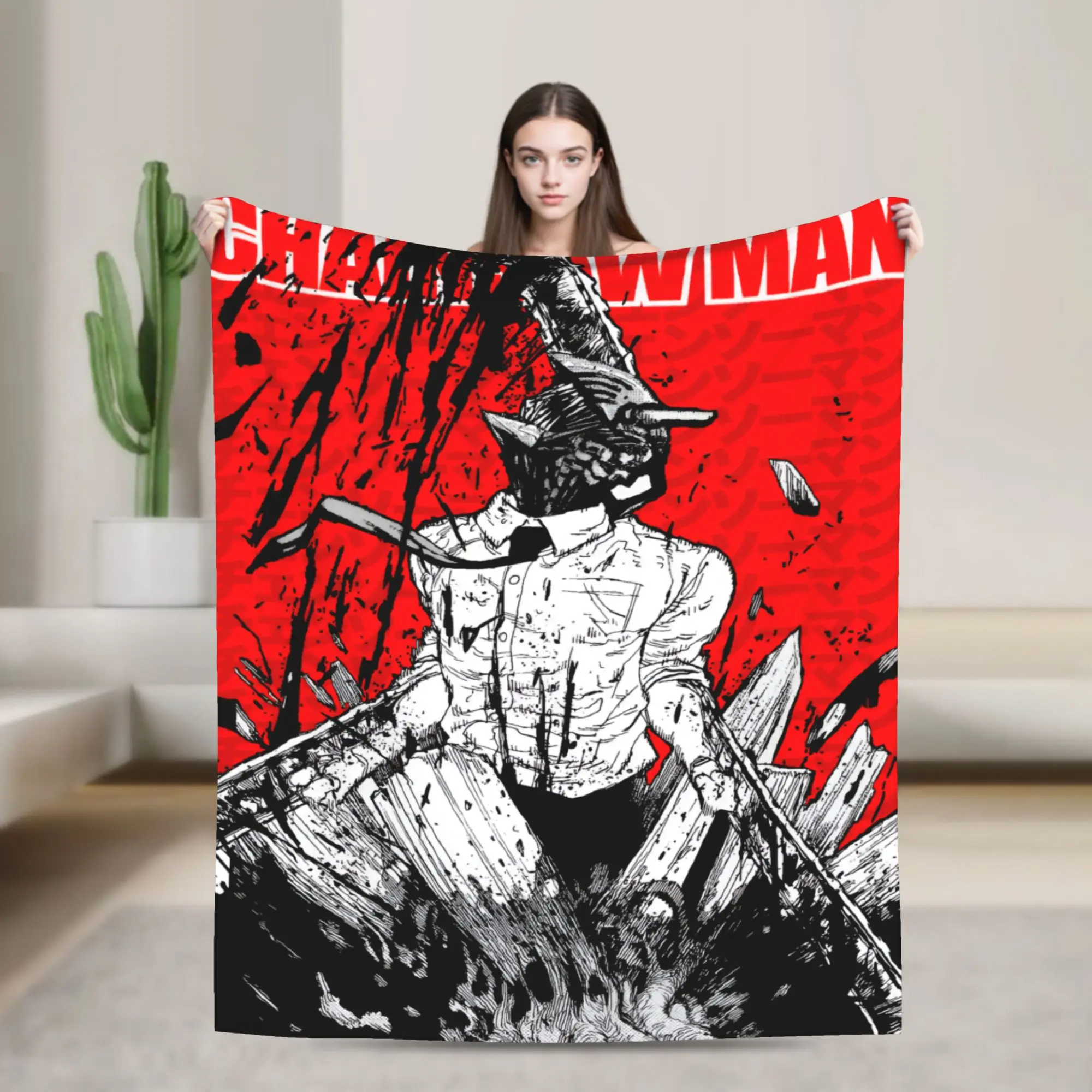 Custom Ultra-Soft Fleece C-Chainsawes Man Anime Tension Filled Throw Blanket Warm Flannel  Blankets for Bed Office Couch Quilt