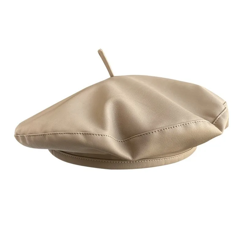 Korean Retro Leather Flying Saucer Beret Painter Hat Women Versatile Fashion Cap