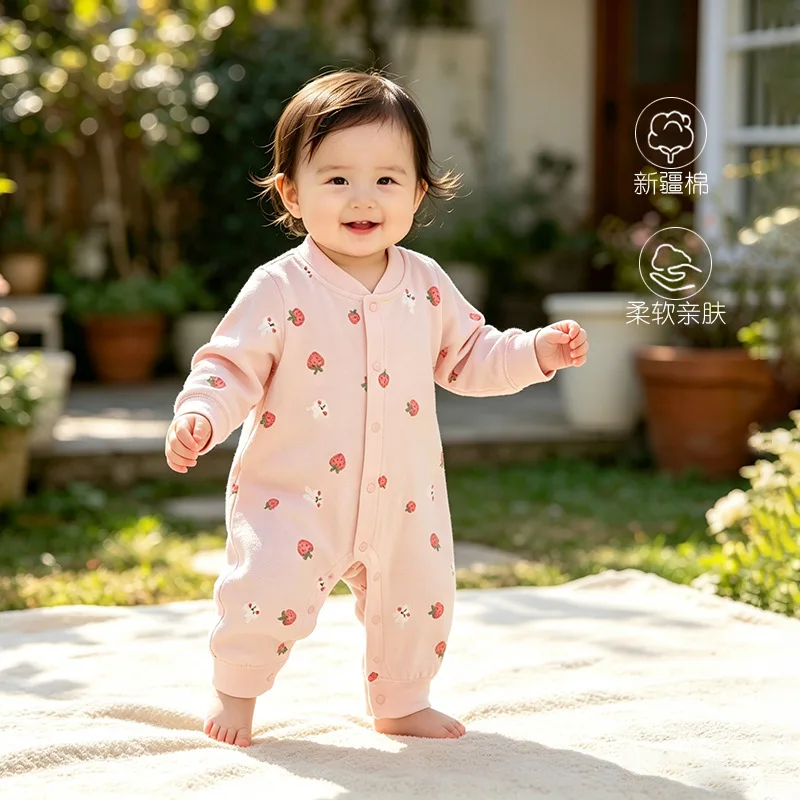Class A Pure Cotton Boneless Long Sleeve Baby Onesie, Soft Newborn Romper Infant Crawling Jumpsuit