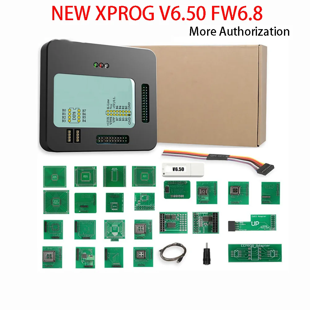 New XPROG V6.50 FW 6.8 Full Set New Authorization Add new features with  Dongle ECU Programmer Tool X Prog Full Adapters