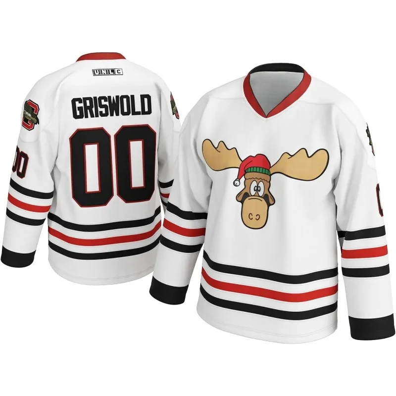Griswold Style Hockey Jersey No.00 Christmas Moose 3D Print Striped Long Sleeve Breathable Retro Athletic Sports Top for Youth