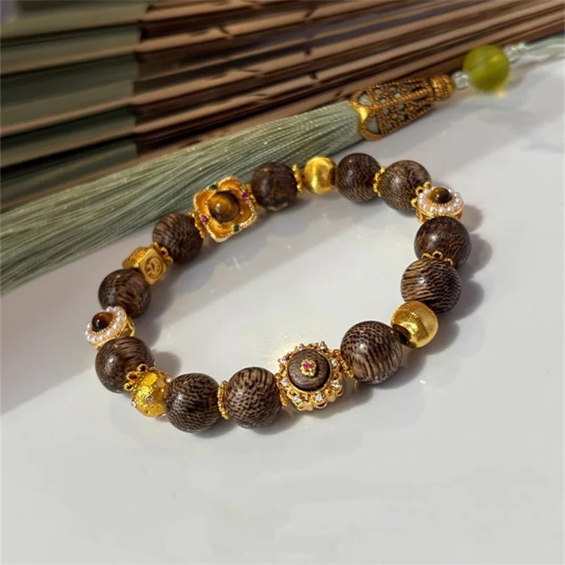 Vintage Natural Qinan Hand String for Men and Women Cultural Play Beaded Bracelet Natural Wooden Buddha Beads