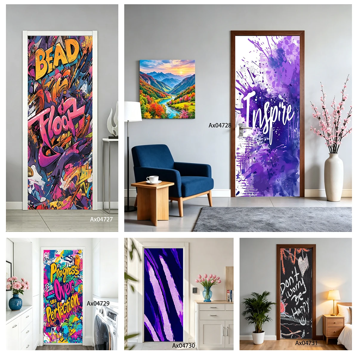 

Retro Comic Font Motivational Phrase Graffiti Door Sticker, Easy-to-Apply Vinyl Wrap for Bedroom Makeover Ornamental Stickers