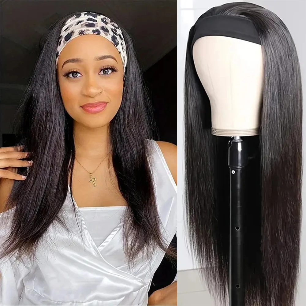 Headband Wig Straight Human Hair Wig 180% Body Wave Wig Natural Color Brizilian Machine Made Headband Wig