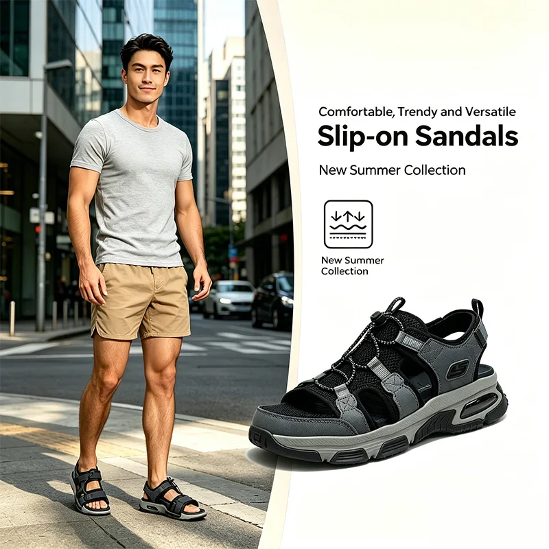 Skechers Slippers/Sandals Hollow-Out Comfortable Stylish Breathable Men's Beach Casual Shoes 237594-Char