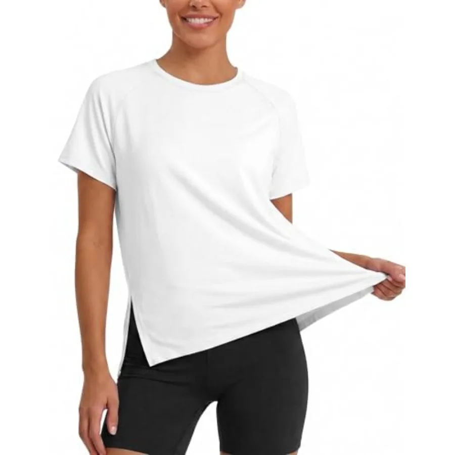 

KevaMolly Side Slit Workout Tops for Women UPF50+ UV Protection Short Sleeve Athletic Shirts Quick Dry Gym Yoga Running Tee