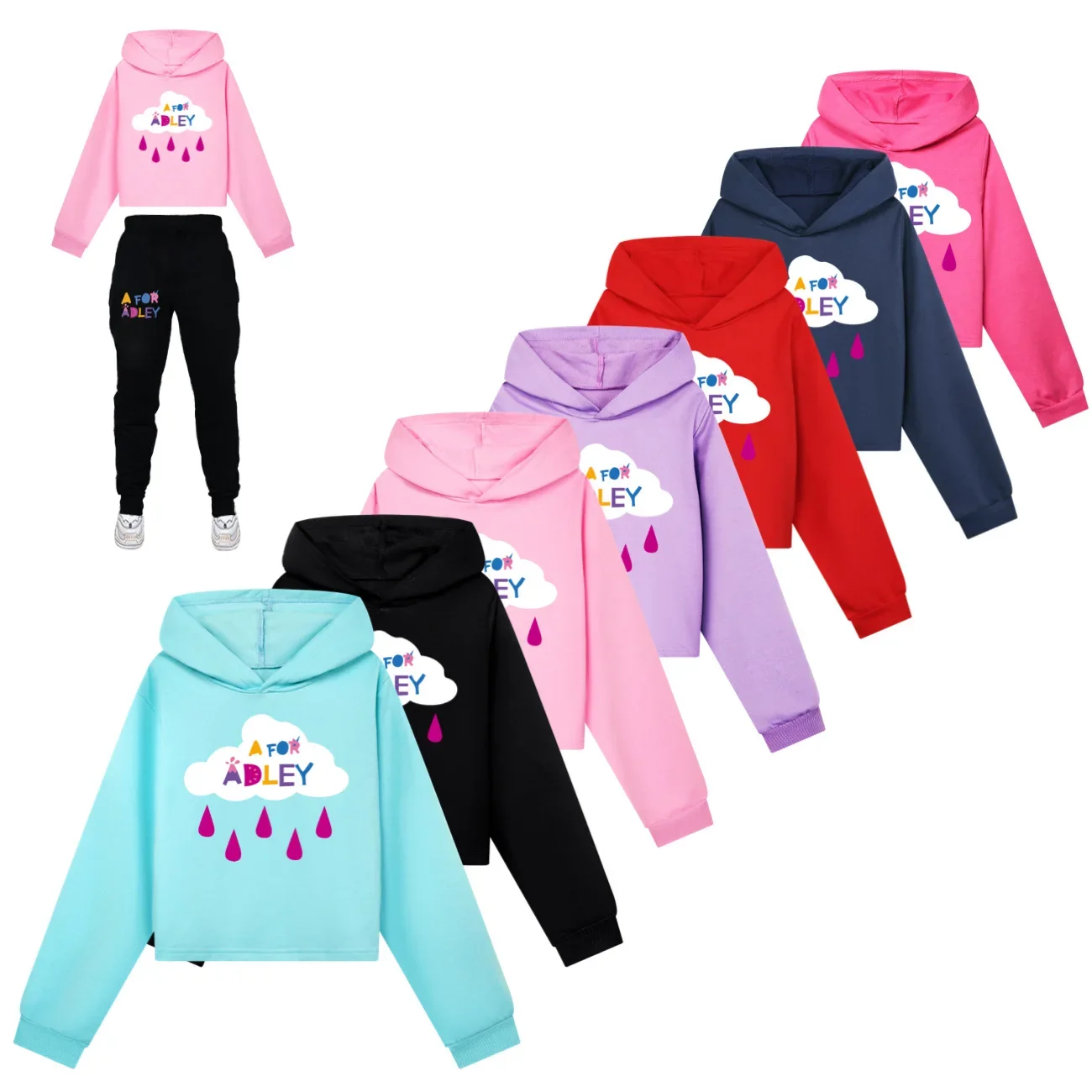 

Girl Clothes Spring Hoody A For Adley Cropped Sweatshirt Half Waist Hoodie Set Children Clothing Kids Long sleeveCasualTops797