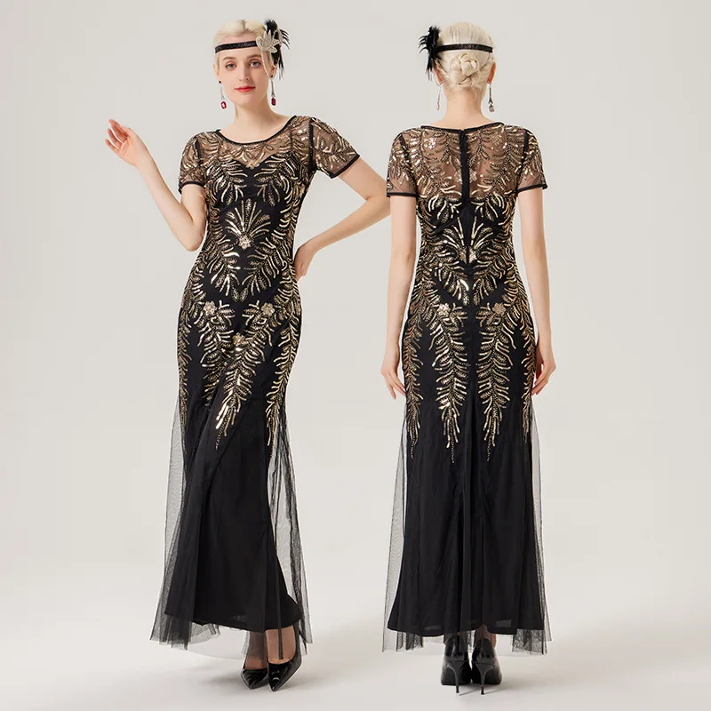 Sequin zomerjurk vrouwen bruidsmeisje avondjurken mesh bodycon bruiloft jurk vestidos prachtige ronde hals korte mouwen