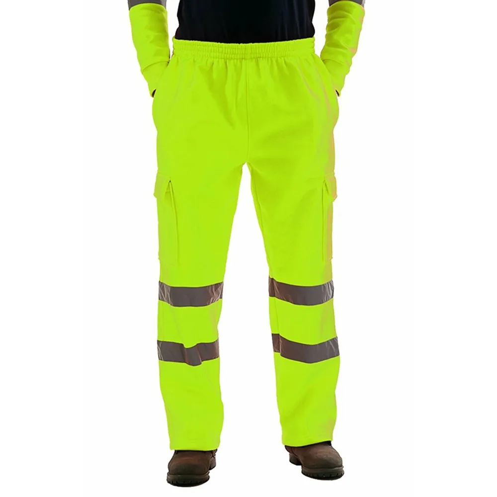 Men\'s Safety Sweat Pant Hi Vis Trousers High Visibility Bottoms Workwear Reflective Tape Safety Pants Multi-Pockets Work Trouser