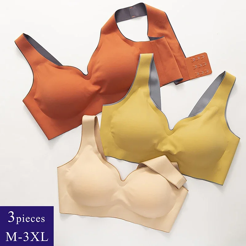 

3pcs/set Thai Latex Underwear Two Colors Matched Women Thin No Steel Ring Ultra-Light Gather Sports Vest Sleep Bra with hooks
