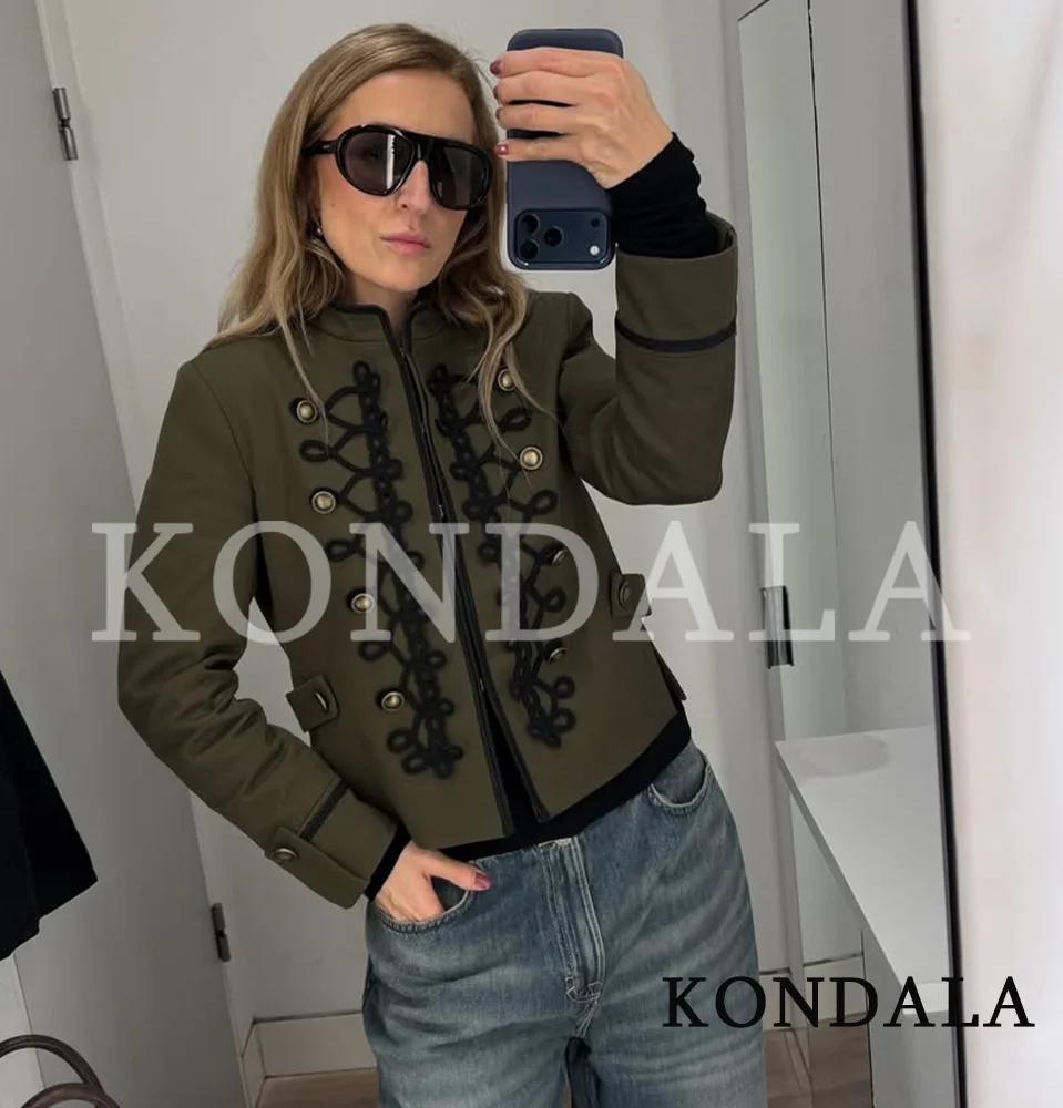 KONDALA Women Vintage Napoleon Jacket New 2026 Spring Trends Slim Lady Jacket Elegant Chic Commute Knot Button Jacket for Female