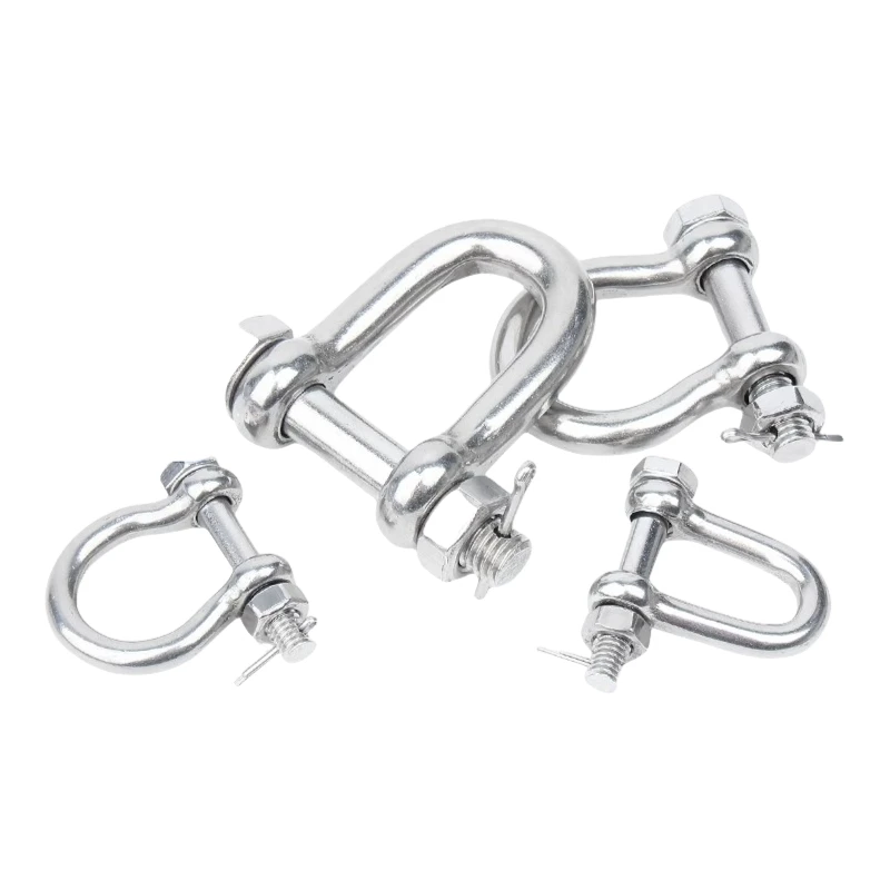 304 Stainless Steel D-Shackle & Bow Shackle & U-Shackle Set with Safety Lock Nut - Marine Grade Heavy Duty for Sailboat Rigging