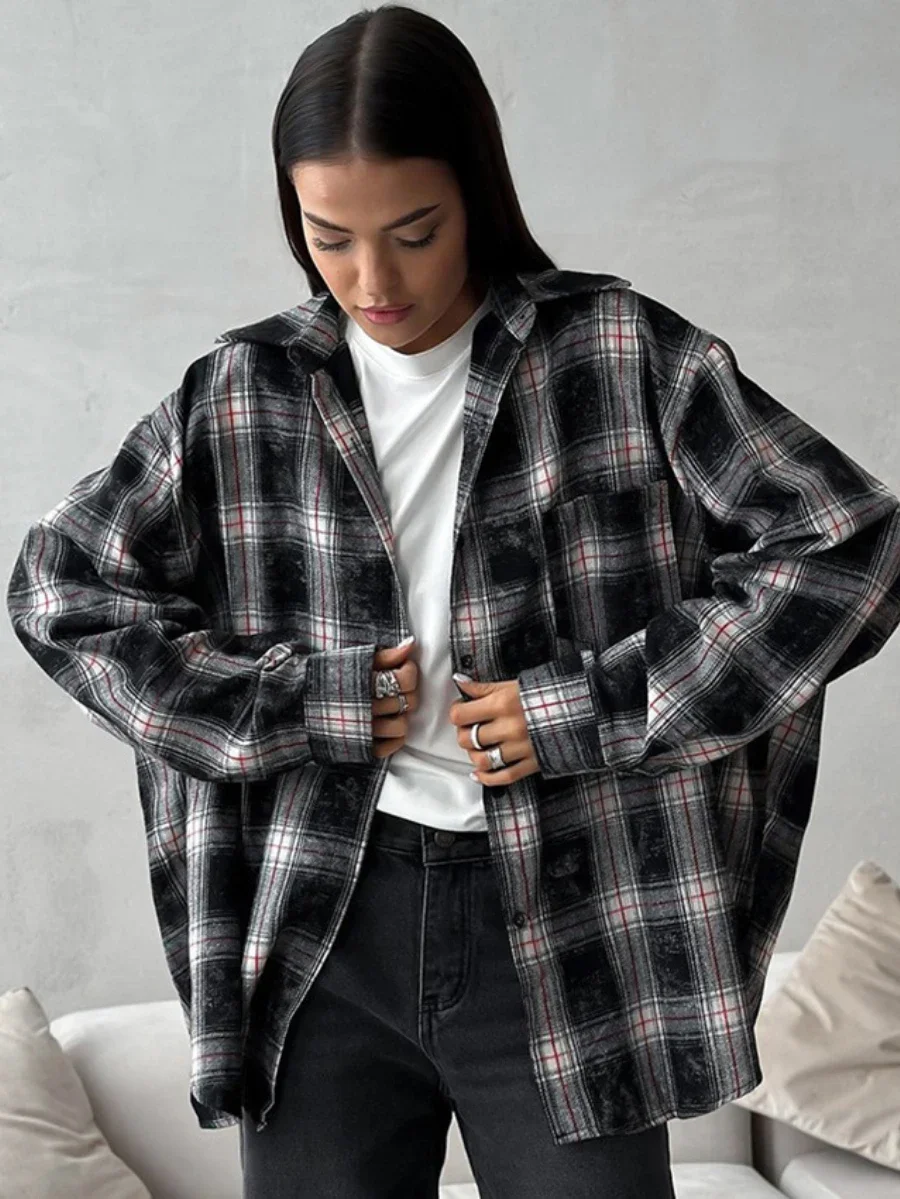 Bornladies 100% Cotton Retro Plaid Casual Versatile Shirt Spring New Loose Comfortable Long Sleeves Basic Women's Shirt Jacket