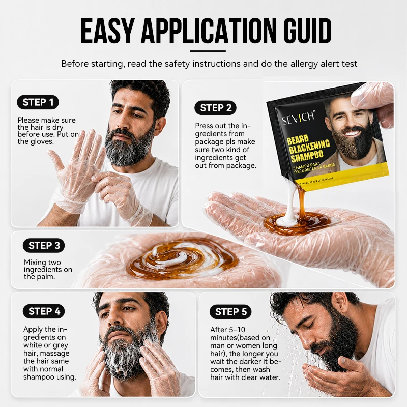 10-Pack Natural Black Beard Hair Dye Shampoo for Men 3 Minutes Fast Change Hair Color Black Beard Dye Cream Temporary Hair Dyed - view 5