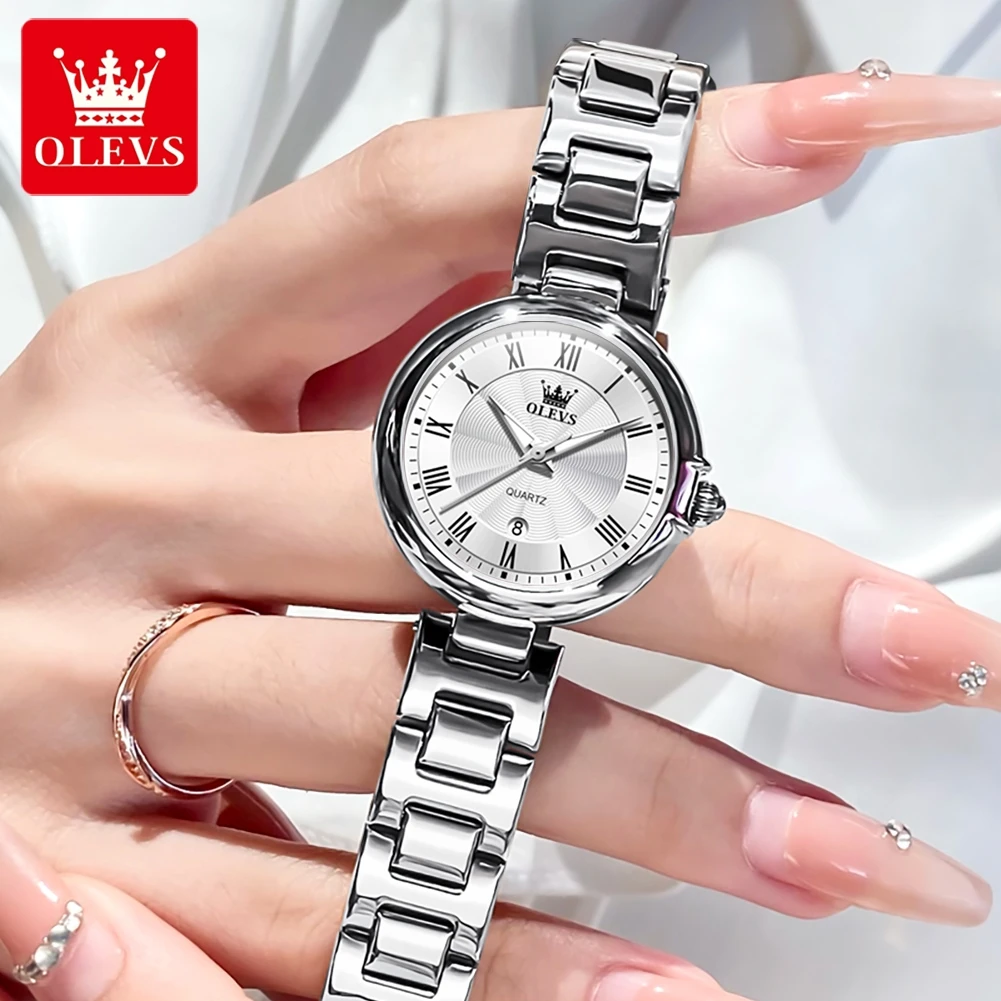 OLEVS Top Brand Women\'s Watches Fashion Dress Original Quartz Watch for Lady Waterproof Stainless Steel Luminous Simple Casual