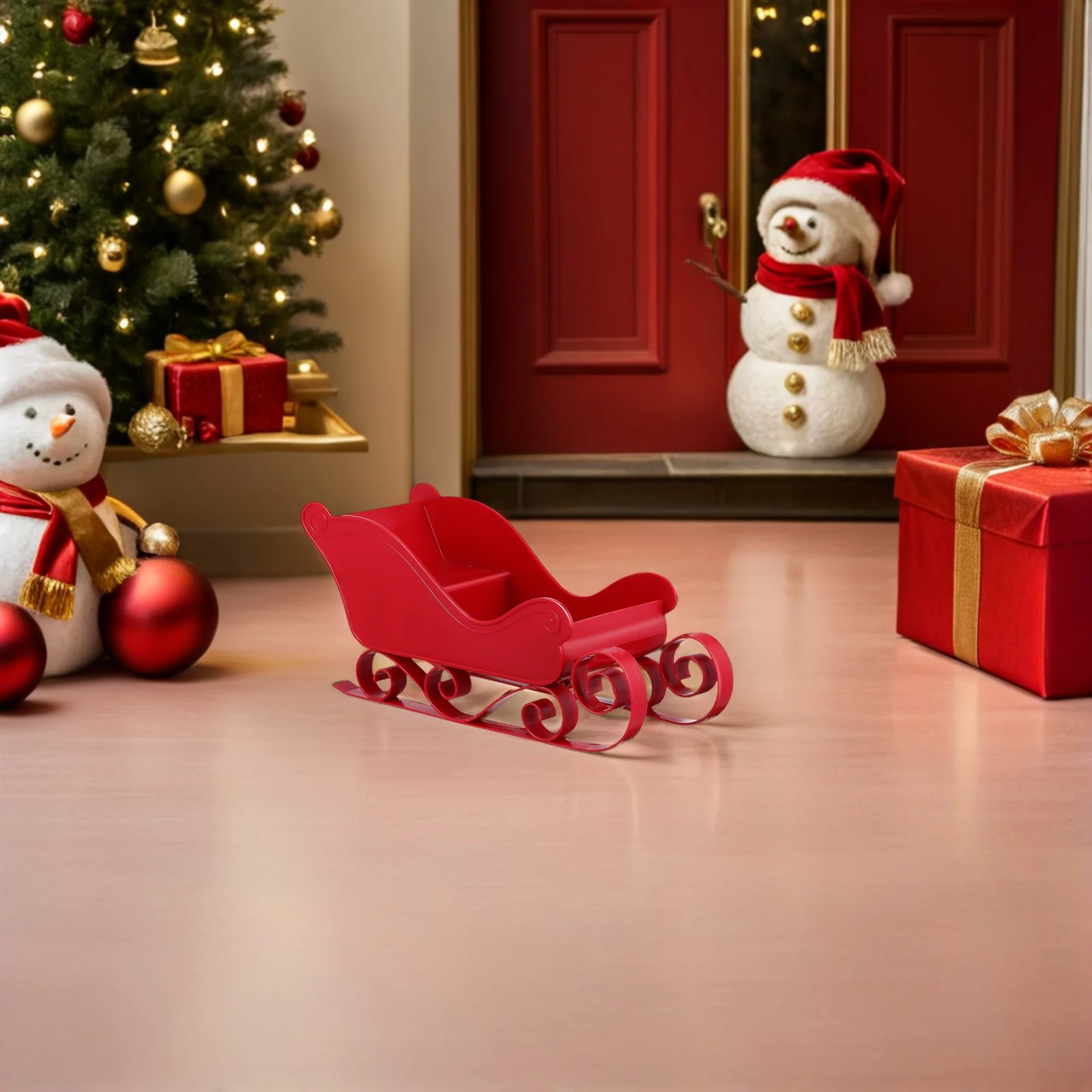 

4Pcs Christmas Mini Sleigh Decoration Vibrant Colorfast Small Sleigh Centerpiece Tabletop Holiday Decor Candy Holder