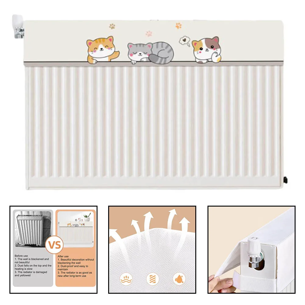 160cm Radiator Cover Machine Washable Dust Cover Cat Pattern Breathable Fabric Easy Maintenance Efficient Performance