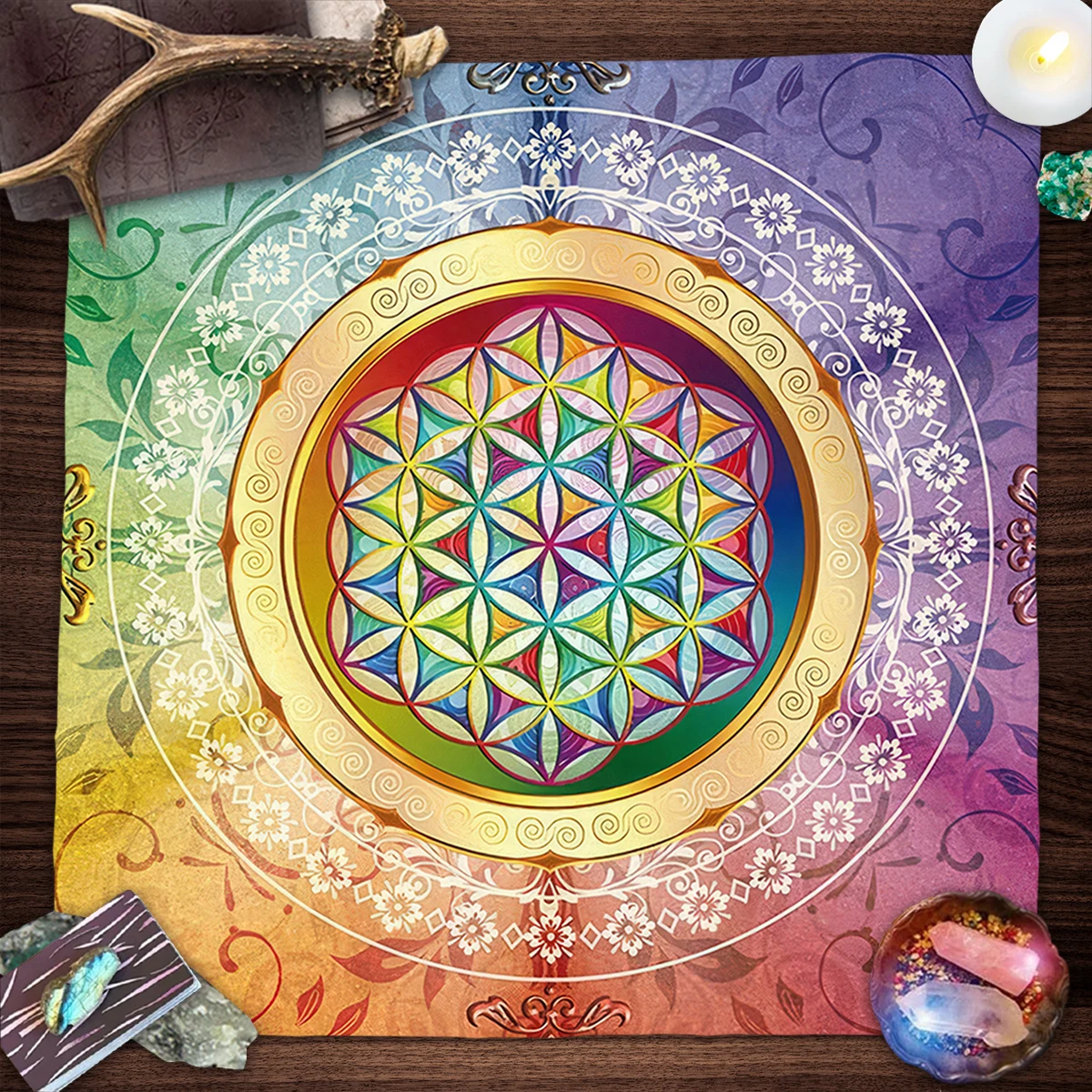 Mandala Flower Of Life Altar Cloth Tarot Table Cloth Colorful Table Cover Witchcraft Astrology Oracle Card Readings