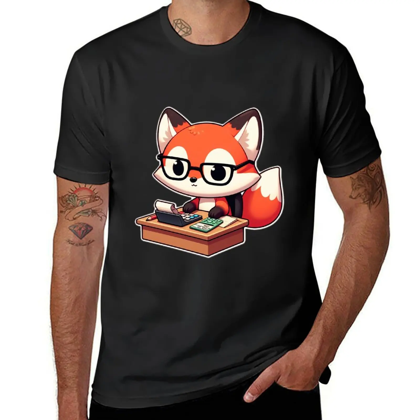 

Baby fox accountant with glasses T-Shirt customs quick drying anime clothes mens graphic t-shirts anime